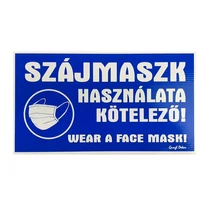 Piktogram Szájmaszk használata kötelező 25X14 cm kék alapon fehér