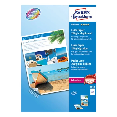 Fotópapír AVERY 2798 A/4 laser fényes 200 g 100 lapos