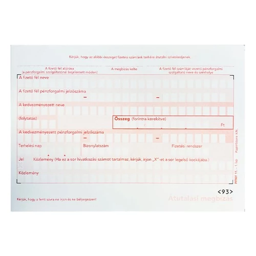 Nyomtatvány átutalási megbízás íves